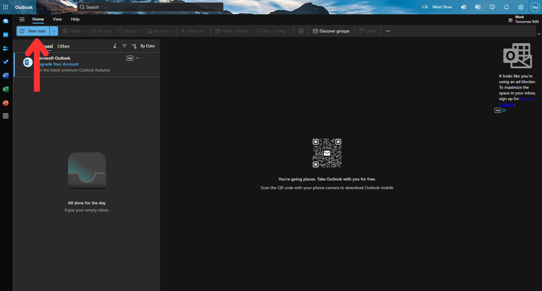 Click New mail button in Outlook