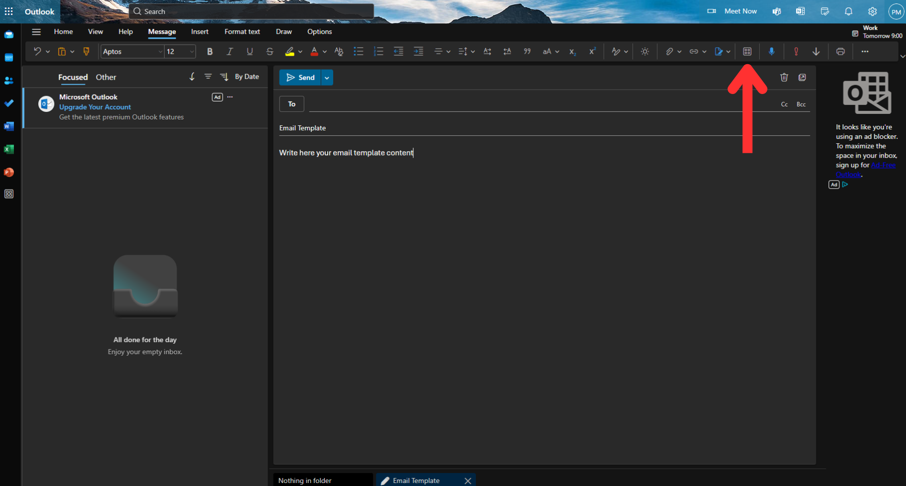 Open the Apps panel in Outlook