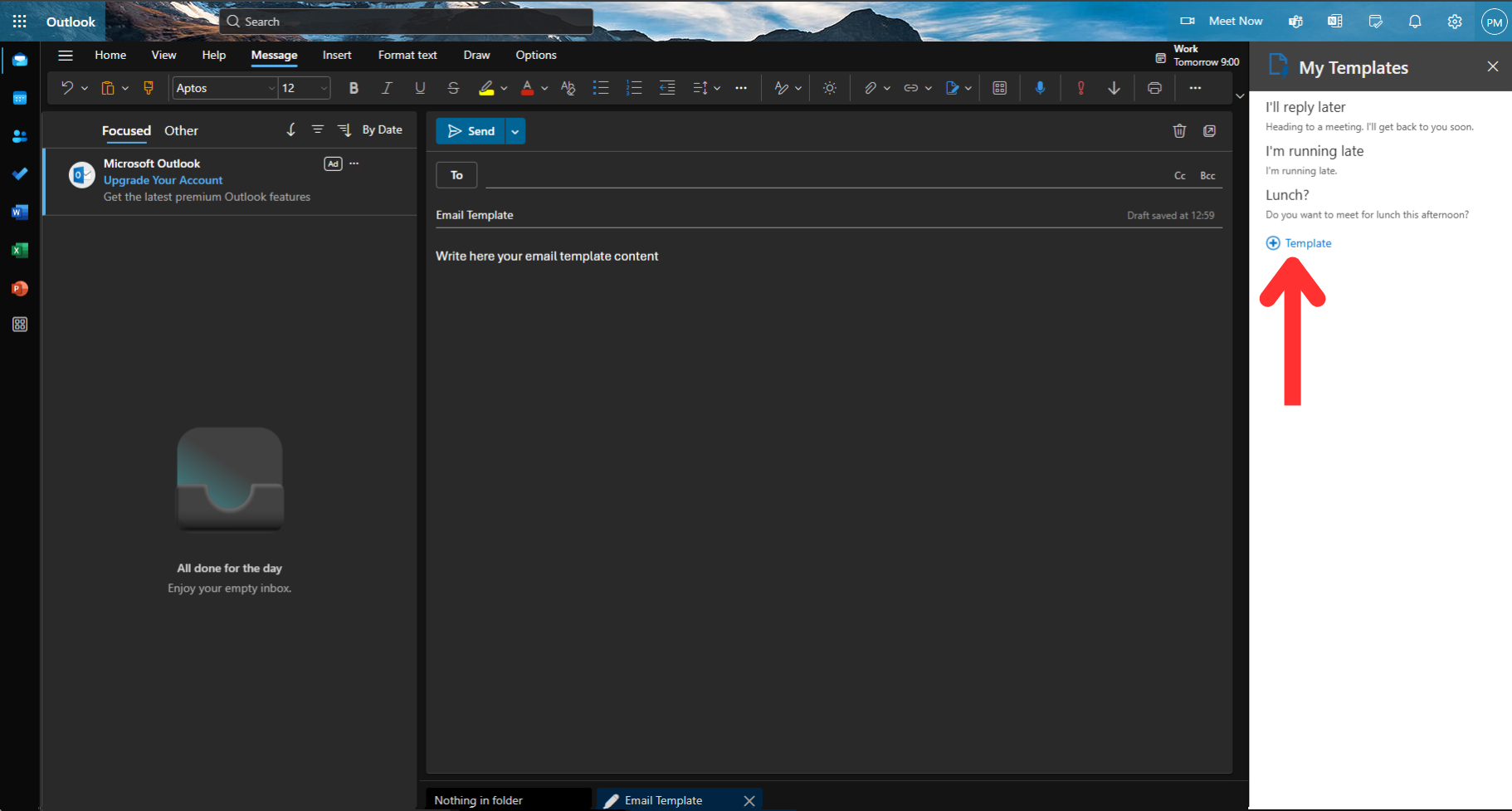Click + Template to create new template